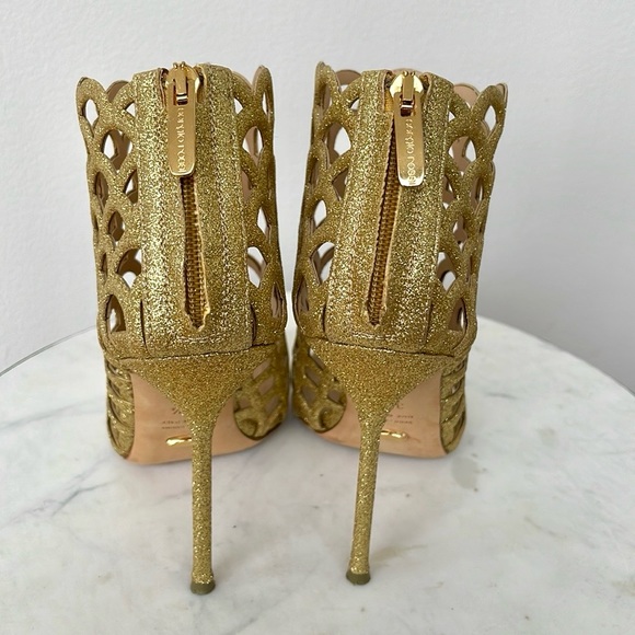SERGIO ROSSI METALLIC GOLD LEATHER SCALLOP PEEP TOE CAGED BOOTIES 37.5 - Picture 4 of 5